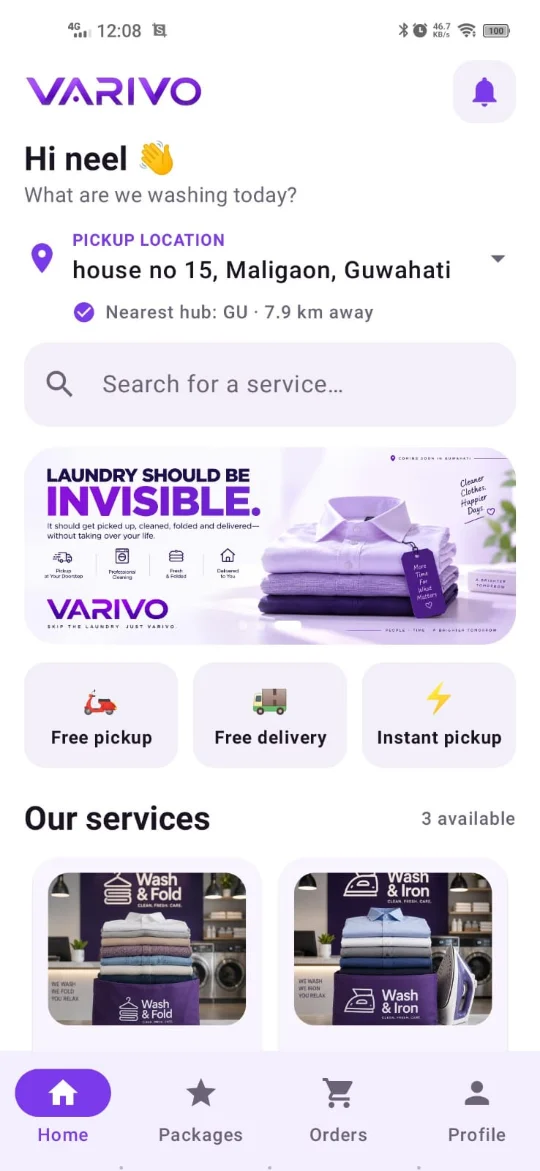 Varivo app: Pick a service