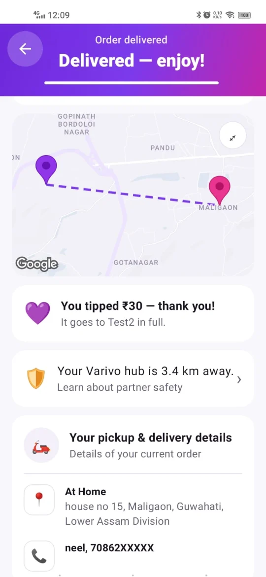 Varivo app: Delivered, with a tip for your rider